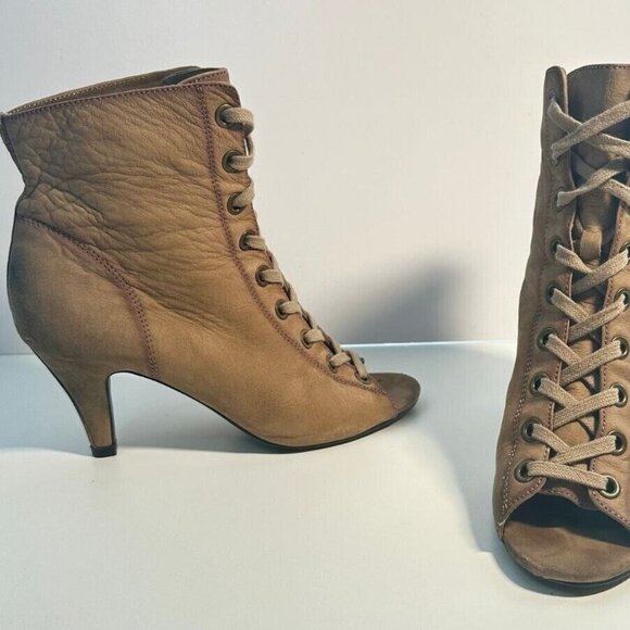 ASH Iggy Victorian Peep Toe Leather Boots Sz 8.5 Cottagecore Regency Punk Style - Picture 1 of 9